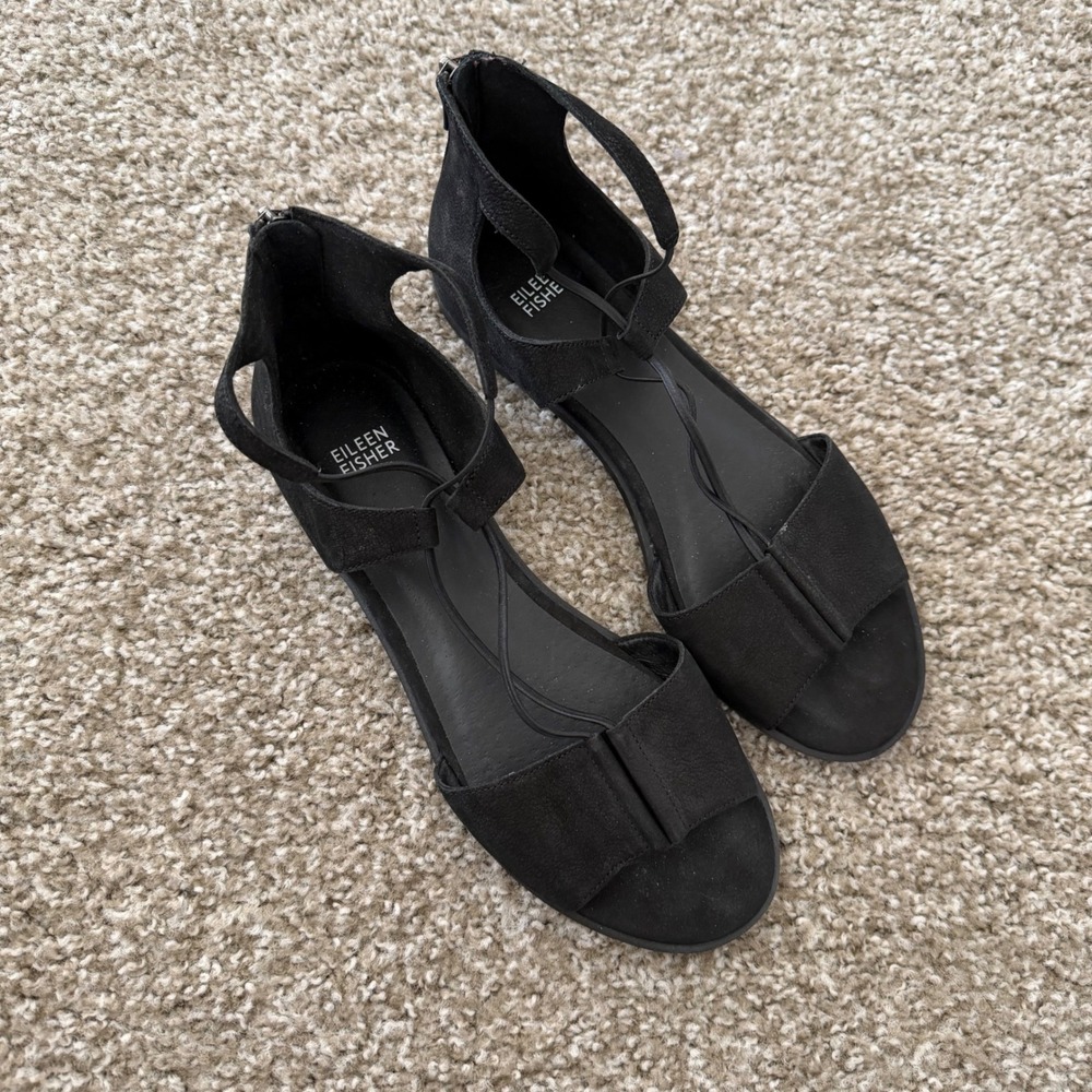 Eileen Fisher black nubuck leather‎ Rose sandals 10 minimalist classic casual
